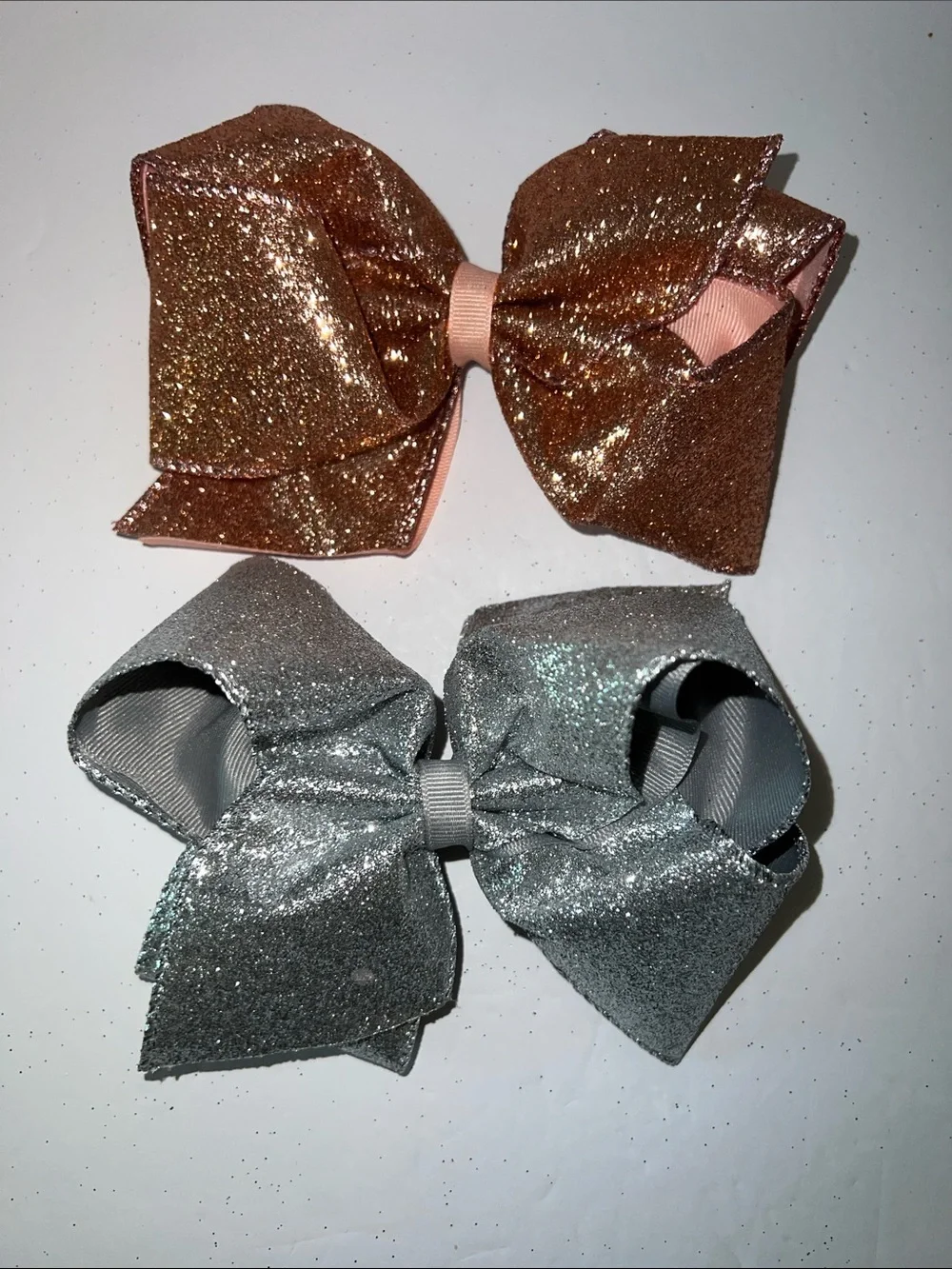 Wee Ones King Size Glitter Bow Hair Clips - Rose Gold & Silver​